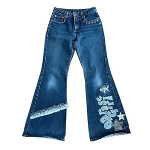 Vintage Y2K Embellished Denim Flare Bell Bottom Jeans Size 27